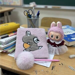 Custom Pink Labubu Doll with Notebook and pen